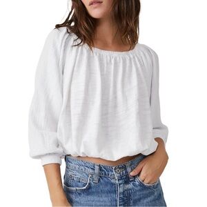 Free People Cotton Gauze Cream Bubble Sleeve Off Shoulder Blouse M
